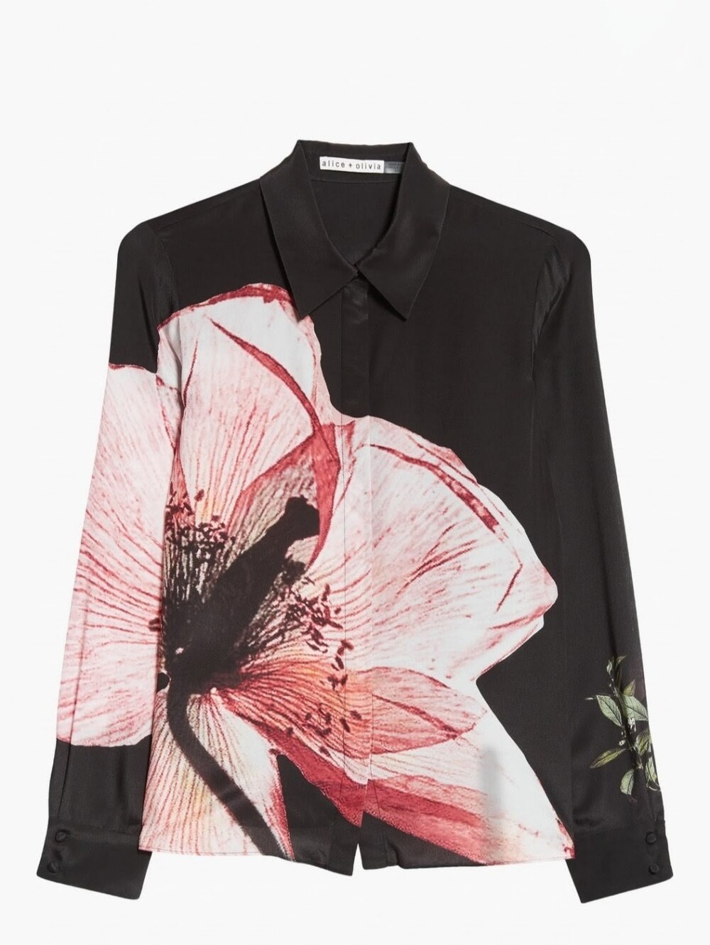 Alice + Olivia Willa Luna Floral 100% Silk Blouse Size M Black Pink